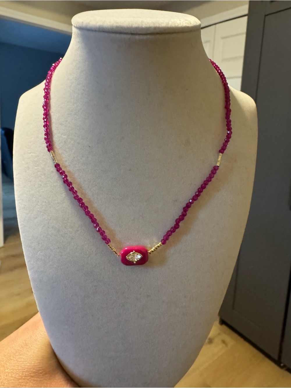 Pink Beaded Necklace with Gold Accent - Women Jewelry